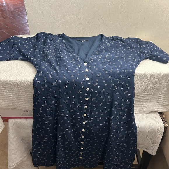 Madewell Blue Buttoned Tie Front Puff Sleeve Sundress - Picture 3 of 6